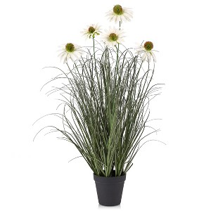 Dr.Planzen Artificial Onion Grass with White Daisy in Pot - 2ft /3ft Faux Potted Plant - Maintenance-Free Home Decor, Pet & Allergy Safe - 1 of 4