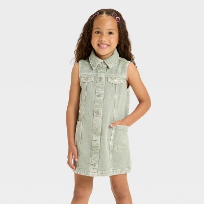 Girls' Sleeveless Denim Shirtdress - Cat & Jack™ Green