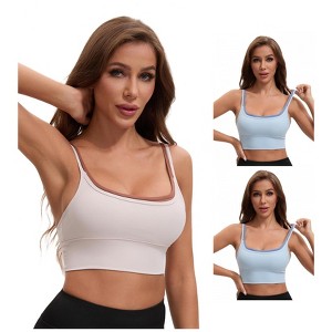INSPIRE CHIC Women's Double Spaghetti Strap Longline Full Coverage Workout Padded Sports Bras 3 Packs - 1 of 4