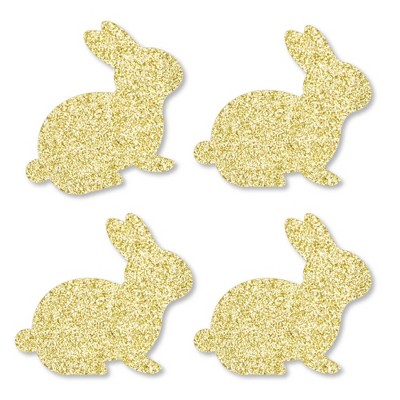 Big Dot of Happiness Gold Glitter Bunnies - No-Mess Real Gold Glitter Cut-Outs - Easter Confetti - Set of 24