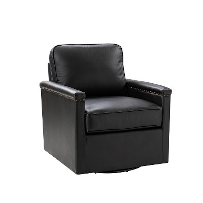 Rosa 29'' Wide Genuine Leather 360°Swivel Armchair with Nailhead Trims |ARTFUL LIVING DESIGN