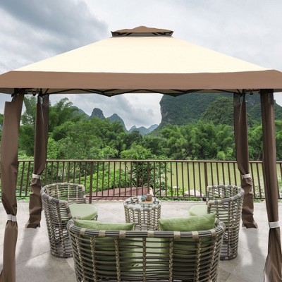 13' x 13' Brown and Beige Metal Patio Gazebo Canopy