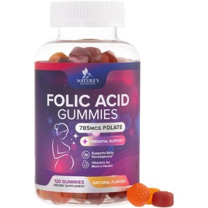 Folic Acid Gummies for Women 785 mcg, Essential Prenatal Vitamins for Mom & Baby, Vegan Folic Supplement Gummy, Vitamin B9 Chewable - 120 Gummies - 1 of 4