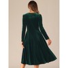 Allegra K Women's Square Neck Pocket High Waist Puff Long Sleeve Elegant Velvet Dresses - 3 of 4