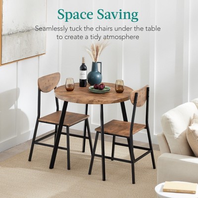 3-Piece Brown Engineered Wood Round Dining Set with Metal Legs