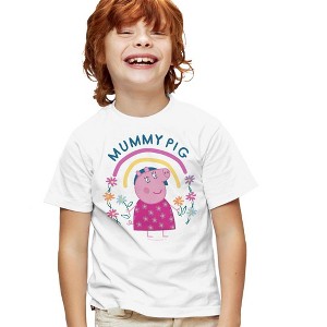 Boys' Short Sleeve Peppa Pig Mother's Day Mummy Pig Floral Rainbow T-Shirt - 1 of 4