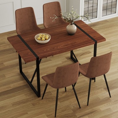 CAVINAS Dining Table Set for 4 Kitchen Table Minimalist Retro Rectangular Dining Table with Textured Top with 4 Chairs