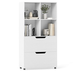 Costway Bookcase with 2 Drawers 4-Tier Open Bookshelf with 4 Storage Cubes for Home Office - 1 of 4