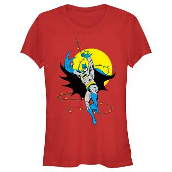Juniors Womens Batman Christmas Light Swing T-Shirt