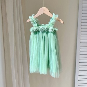 MyKids-USA Summer Baby Kids Girls Sleeveless 3D Flowers Mesh Strap Dress - 1 of 4