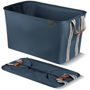 CleverMade Collapsible 2pk Laundry Basket LUXE 300D Navy Noir/Cream - 1 of 4