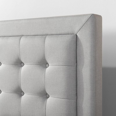 Queen Gray Upholstered Platform Bed Frame with Tufted Headboard