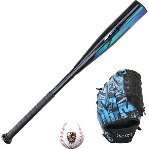 Ortiz34 Homerun Kids Tee Ball Set - David Ortiz 3-in-1 Aluminum Baseball Bat, Baseball & Youth Glove Bundle (Blue) - 1 of 4