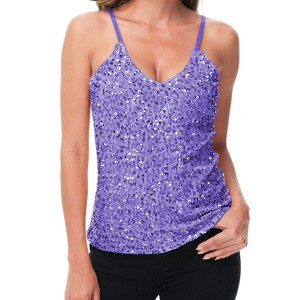 Anna-Kaci Women's Sequined Spaghetti Strap V-Neck Camisole Top for Party and Night Out - 1 of 4