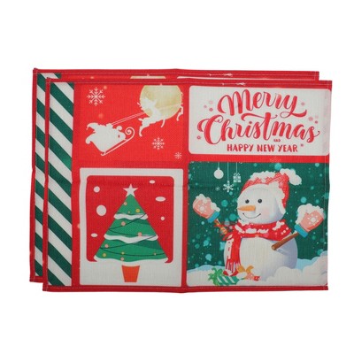 Unique Bargains Christmas Place Mats Linen Red Green White 13"x17.7" 2 Pcs