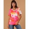 Allegra K Women's Summer Short Sleeves V Neck Tie Dye T-Shirts - image 3 of 4