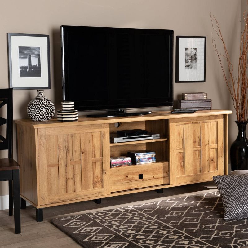 Unna Wood 2 Door TV Stand for TVs up to 65&#34; Oak Brown/Black - Baxton Studio, 6 of 11