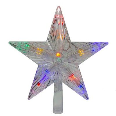 J. Hofert Co 9.5" Lighted Clear Constant Wide Angle 5 Point Star Christmas Tree Topper - Multicolor LED lights