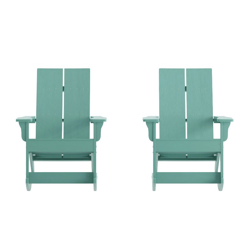 Emma and Oliver Set of 2 Modern All-Weather Poly Resin Adirondack Rocking Chairs for Indoor/Outdoor Use, 1 of 12
