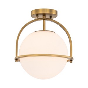 C Cattleya 1-Light Antique Brass Sphere Semi Flush Mount with Opal Glass Shade - 1 of 4