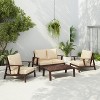 Scott Living Doris 4 Piece Outdoor Rustic Slat Design Acacia Wood Upholstered Seating Set - 2 of 4