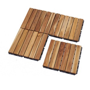 Dolonm  30 PCS Interlocking Deck Tiles Striped Pattern, 12" x 12" Square Yellow Acacia Hardwood Outdoor Flooring - 1 of 4