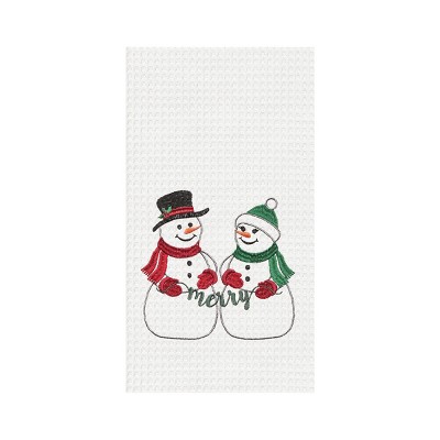 C&F Home Merry Snowmen Couple Embroidered Waffle Weave Kitchen Towel