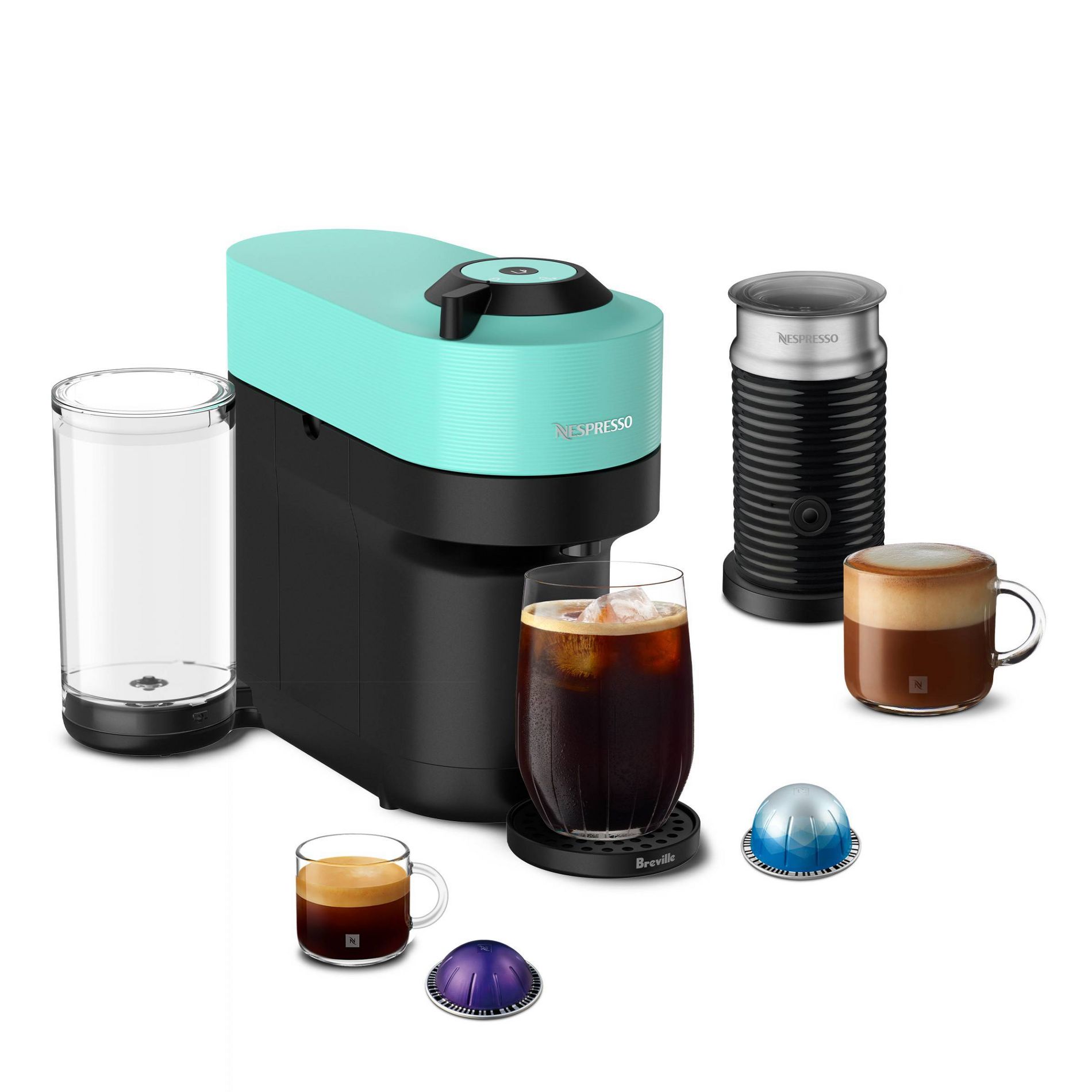Nespresso Vertuo Pop+ Coffee and Espresso Maker by Breville with Milk Frother, Aqua Mint