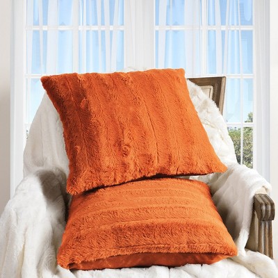 Cheer Collection Luxurious Faux Fur Throw Pillows Set of 2 - Rust (26" x 26")