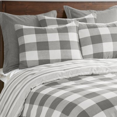 Camden Gray and Cream Cotton Full/Queen Duvet Cover Set