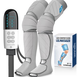 SereneLife Air Compression Leg Massager with Heat - Thigh, Calf, Foot Massage, Knee Heating, 6 Modes, Gray - 1 of 4