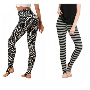 Allegra K Women's Printed Stripe High Waist Elastic Waistband Yoga Stirrup Pants 2 Packs - 1 of 4