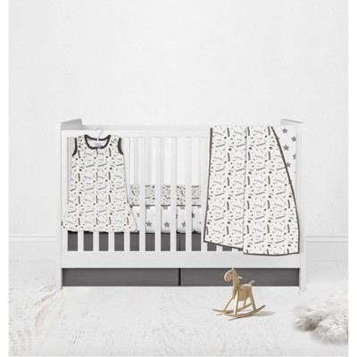 Bacati - Boys Football Muslin Brown Gray 4 pc Crib Bedding Set with Sleeping Bag