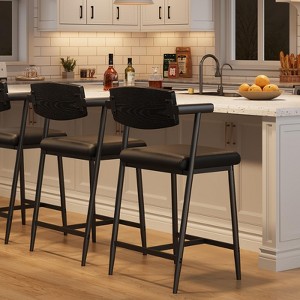 Bar Stools Set of 2 with Armrests, Metal Counter Height Bar Stools Set with Upholstered Seat, Footrest & Wood Back - 1 of 4