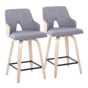 24" Fabric Contemporary Swivel Counter Stool with Peek-A-Boo Wood Back and Square Metal Footrest for Kitchen or Dining Area, Set of 2 - 1 of 4