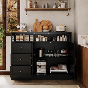 Sideboard Buffet Storage Cabinet, Farmhouse 47 inch Wood Coffee Bar Large Cupboard Pantry Cabinet with Drawers for Living Dining Room - 1 of 4