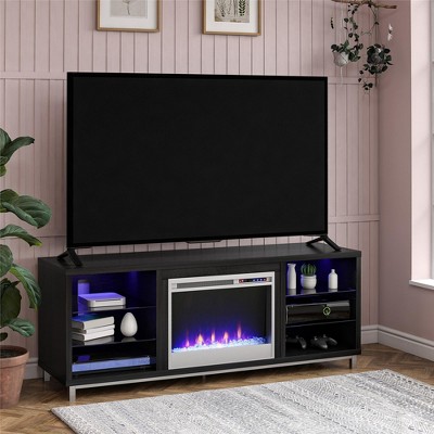 Black Oak 65" Fireplace TV Stand with Shelves