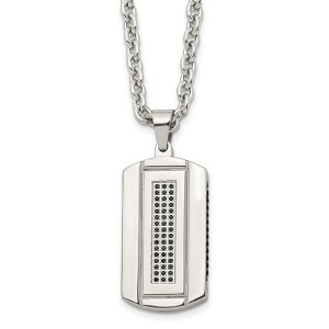 Black Bow Jewelry Men's Stainless Steel & Black CZ Two Tone Dog Tag Necklace, 24 Inch - 1 of 4
