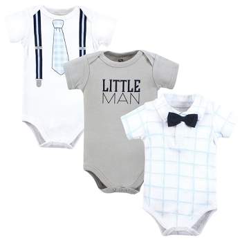 Hudson Baby Infant Boy Cotton Bodysuits, Plaid Little Man Polo