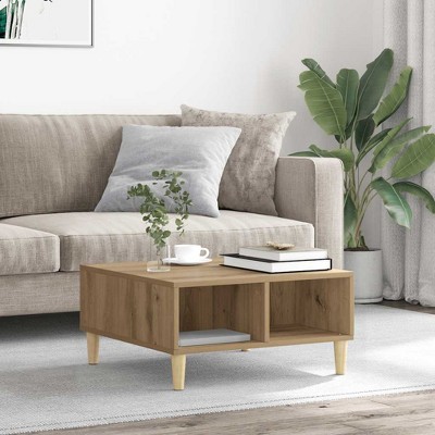 Clihome 23.6" Square Scandinavian Design Coffee Table,Storage Coffee Table with Open Shelf
