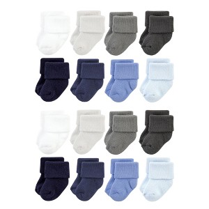 Hudson Baby Cotton Rich Baby Terry Socks 16pk, Solid Blue Gray - 1 of 3