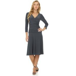 Rekucci Women's Slimming 3/4 Sleeve Fit and Flare Crossover Tummy Control Dress - 1 of 4