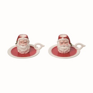 Transpac Christmas Ceramic Vintage Santa Candleholder Set of 2 Christmas Home Decorations - 1 of 1