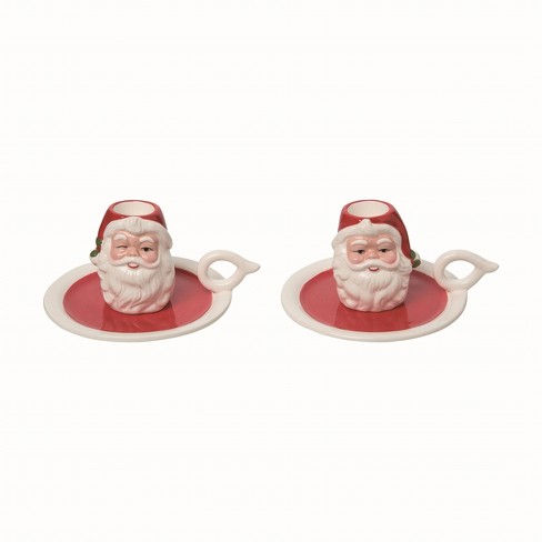 Transpac Christmas Ceramic Vintage Santa Candleholder Set of 2 Christmas Home Decorations - image 1 of 1