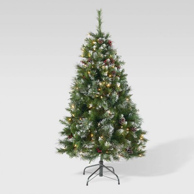 4.5ft Mixed Spruce Pre-Lit Artificial Christmas Tree with Glitter Clear Lights - Christopher Knight Home