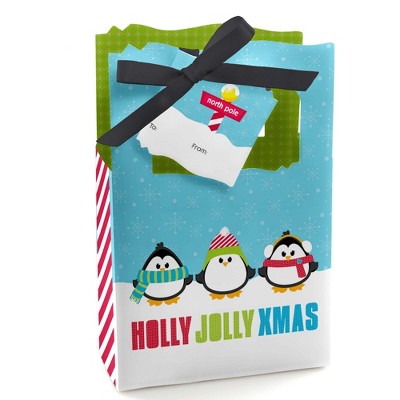 Big Dot of Happiness Holly Jolly Penguin - Christmas & Holiday Party Favor Boxes Gift Bags - Set of 12