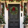 Acekool 24" Holiday Wreath for Front Door, Winter Cypress Wreath with Red Berries & Ribbon, Indoor Outdoor Wall Window Fireplace Porch Decor - 2 of 4