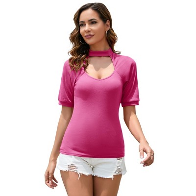 Women's Knitted Short Sleeve Blouse V-Neck Blouse for Women