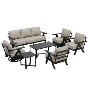 EAGLE PEAK Urban Slate 7 Piece Modern Outdoor Patio Furniture Set, Couch, Swivel Rocking Chairs, Patio Chairs, Coffee Table, and Side Table - 1 of 4