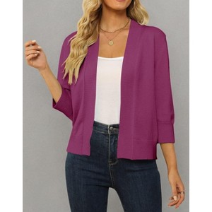 Women's 3/4 Sleeve Cropped Cardigan Knit Sweaters Lightweight Open Front Shrug - 1 of 3
